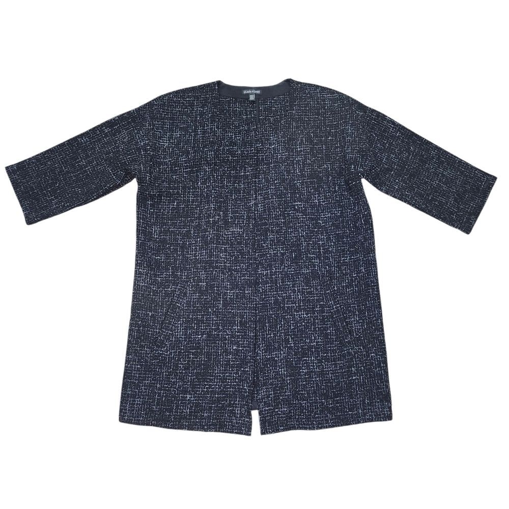 Eileen Fisher Black Blue Boucle Tweed Open Blazer Jacket. Sz. S